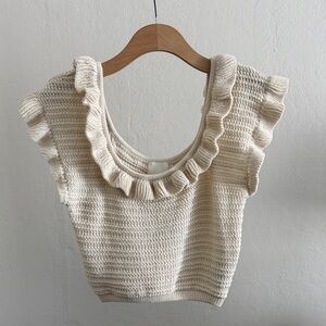 H&M Ivory Ruffled Crochet Knit Crop Top